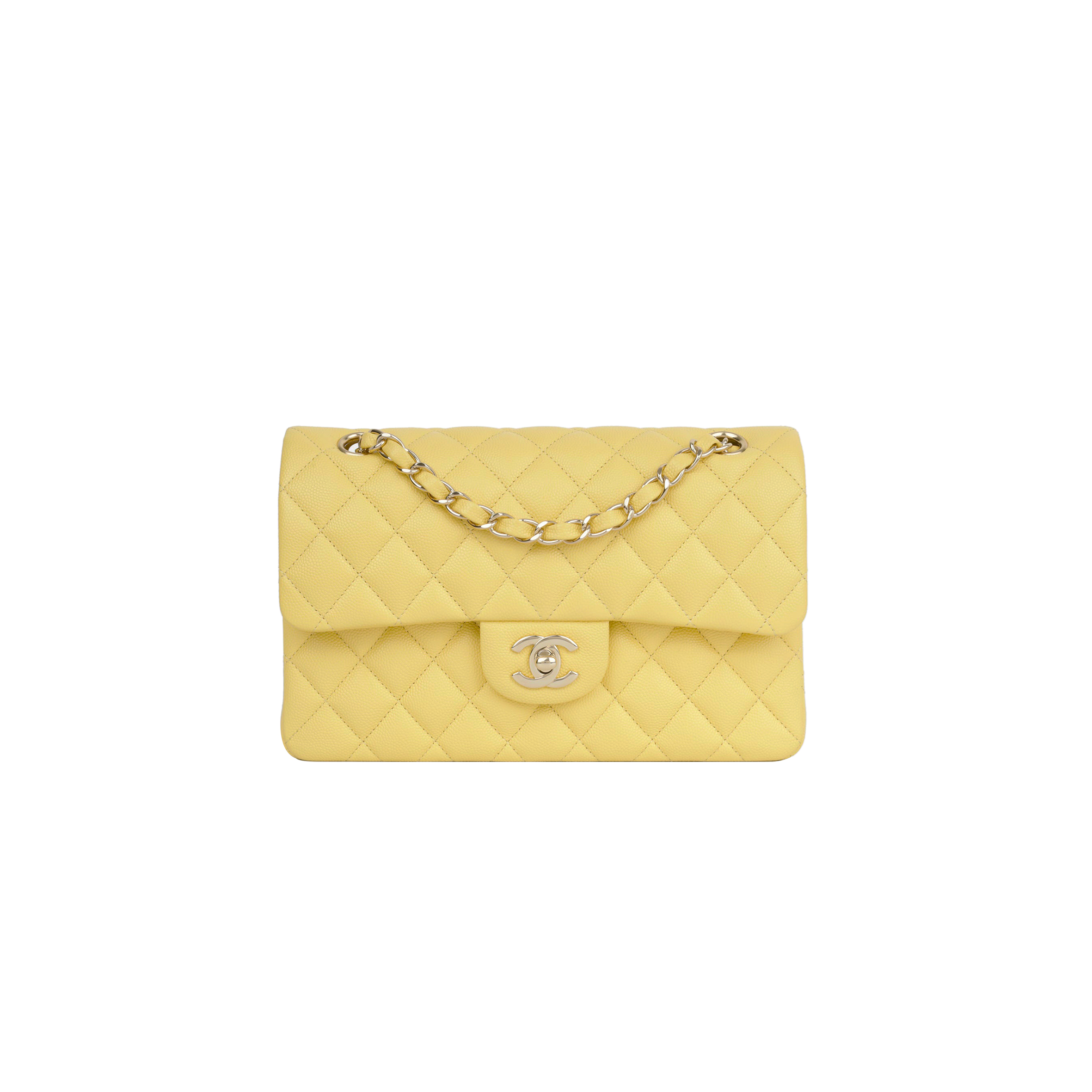 Ch*el small classic double flap yellow caviar light gold hardware (23*13*6cm)